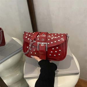 Punk Style PU Leather Rivet Shoulder Bag For Women Square Box Bag With Chain Strap Fashion Urban Street Handbag