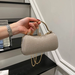 Women's Sequin Evening Clutch Bag Glitter Handbag With Round Metal Handle And Gold Chain For Wedding Party Banquet Elegant Purse
