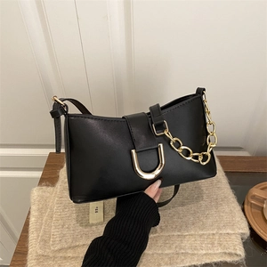 Sac à Bandoulière Rétro en Cuir PU pour Femmes Avec Boucle en Métal Doré et Chaîne Petit Sac Baguette Mode