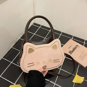 Süße Katze Gesicht Form Handtasche Für Damen Wildlederimitat Umhängetasche Kleine Schultertasche Mit Tragegriff Bestickter Tote