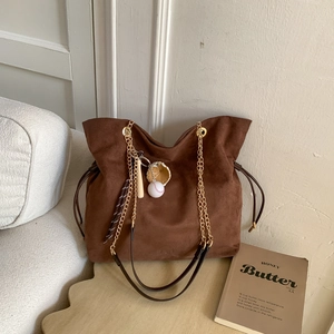 Borsa Tote Vintage in Pelle PU Smerigliata per Donna Borsa a Spalla Grande Capacità Con Tracolla a Catena Coulisse e Pendente Baseball