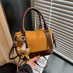 Women's Retro Boston Bag Large Capacity Frosted Splicing PU Leather Shoulder Crossbody Handbag Luxury Urban Minimalist Zipper Bag