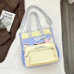Cute contrast tote bag with transparent window and cat ear details on white background