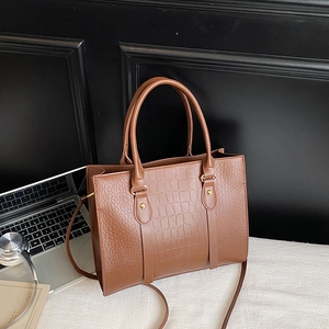 Brown crocodile embossed tote bag for women, versatile shoulder and crossbody style