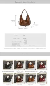 Detailed size guide and four color options for the vintage PU leather tote backpack
