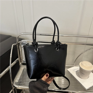 Glossy PU Leather Shoulder Crossbody Bag With Knot Handle Detail Urban Minimalist Commuter Handbag For Women