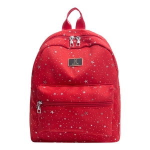 Red school backpack with silver star patterns and large capacity for students