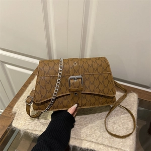 Women Monogram M Letter Print Crossbody Bag PU Leather Retro Flip Cover Chain Shoulder Bag Small Square Fashion Bag