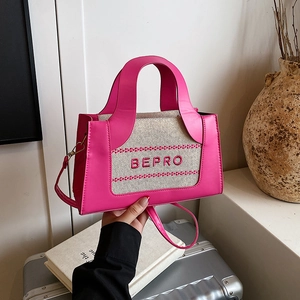 Trendige Buchstaben-Druck PU Canvas Patchwork Damen Schultertasche Mode Urban Einfach Handtasche Quadratische Tote Bag