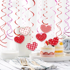 Valentine's Day hanging swirl decorations with red and pink hearts for party decor