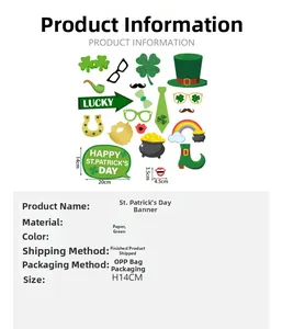 Macro detail of paper St. Patrick's Day photo props showing dimensions and green lucky clover