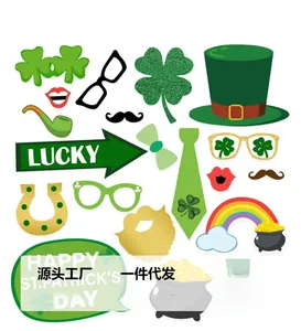 Detailed collection of St. Patrick's Day themed green hat and shamrock photo booth props
