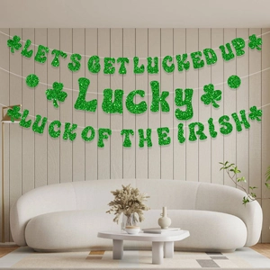 Lot de bannières pailletées vertes de la Saint-Patrick avec trèfles pour décor de fête