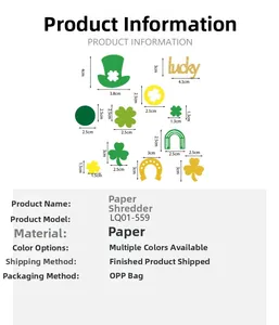 Detailed size guide for St. Patrick's Day confetti including green hat and lucky clover