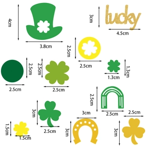 St. Patrick's Day clover and lucky hat glitter confetti set with size dimensions
