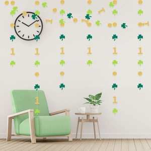 St Patrick's Day Shamrock Garland Paper Glitter Rainbow Gold Coin Decoration For Irish Festive Party Wall Hanging Green Gold Clover Ornaments