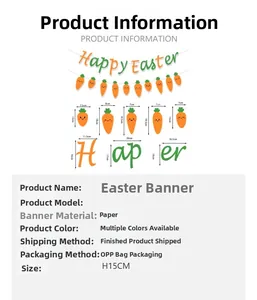 Detailed size specifications for paper Easter bunny and carrot party banner hanging decor