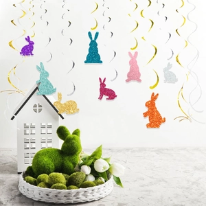 Easter Bunny Hanging Swirl Decorations Glitter Paper Rabbit Spiral Streamers For Festive Holiday Party Decor