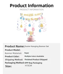 Detailed size chart for Easter bunny banner set with sweet little bunny on the way text