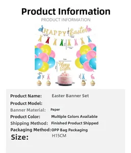 Detailed size specifications for Easter party banner bunny hanging decor and balloon set