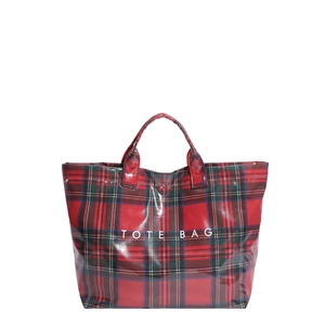 Classic red plaid tote bag with TOTE BAG print and large capacity waterproof design