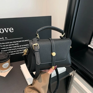 Women Retro Lychee Grain PU Leather Small Square Bag Top Handle Crossbody Bag Gold Metal Buckle Shoulder Bag For Daily Commuting