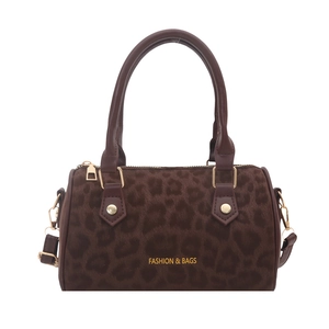 Vintage leopard print Boston shoulder bag with top handles and fashion text detail