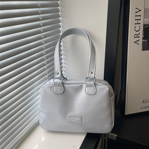 Borsa tote minimalista in ecopelle grigio chiaro con grande capacità per il viaggio