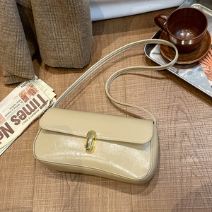 Französische Vintage PU Leder Baguette Tasche Damen Glänzende Unterarmtasche Mit Metallschloss Elegante Schultertasche