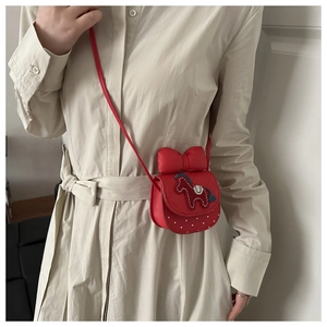 Mini sac à bandoulière rouge pour filles avec broderie poney et nœud décoratif mignon