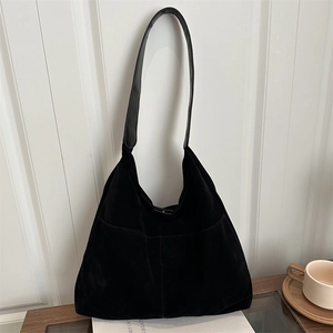 Large Capacity Frosted Suede PU Leather Shoulder Tote Bag For Women Retro Hobo Style Commuter Handbag With Magnetic Closure