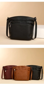 Detail showing multi-zipper layers and faux leather texture of retro crossbody bags