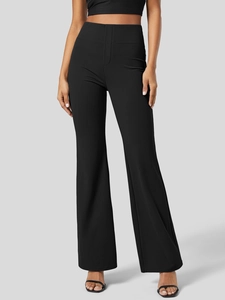 Women's high waisted flare yoga pants in black slimming stretch fabric for fitness