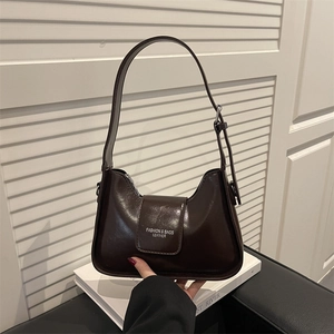 Dark brown minimalist faux leather hobo shoulder bag with adjustable strap and chic finish