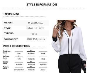 Detailansicht der weißen V-Ausschnitt Bluse, 100% Polyester Stoff und urbanem Freizeitstil