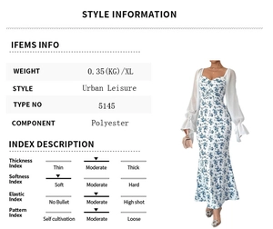 Detail of floral print dress with sheer puff sleeves and lace-up cuffs on white fabric