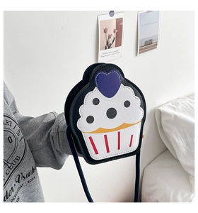 Creative cupcake shaped crossbody bag with colorful PU leather and purple heart detail
