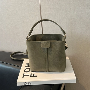 Vintage Suede Textured PU Leather Bucket Bag For Women Large Capacity Shoulder Crossbody Handbag With Plush Bear Pendant Fashion