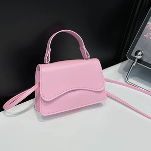 Chic pink mini square handbag with wavy flap design and adjustable crossbody strap