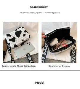 Internal compartments of the mini cow pattern crossbody bag showing storage capacity