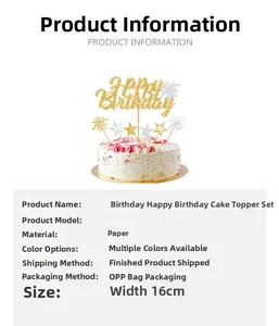 Detailed view of Happy Birthday glitter cake topper set with gold and silver sparkles
