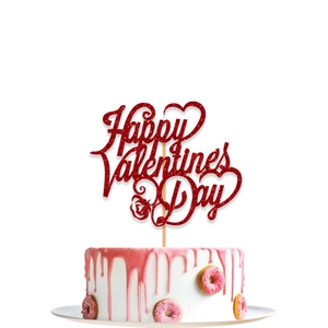 Decoración de pastel roja brillante Happy Valentine's Day con rosa y corazón