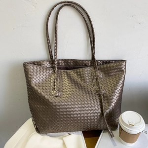 Women Large Capacity PU Woven Tote Bag Urban Minimalist Street Casual Handbag Fashion Daily Commuting Shoulder Bag