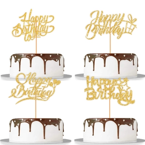 Gold Glitter Happy Birthday Cake Topper Paper Decorative Party Dessert Topper For Birthday Party Supplies Cake Decorating