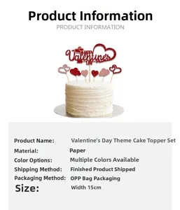 Detailed size chart for 15cm Happy Valentine's Day cake topper with heart picks