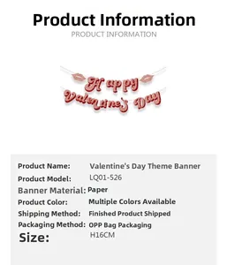 Detail of red glitter Happy Valentine's Day paper banner with 16CM height specification
