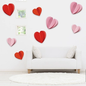3D red and pink heart wall stickers for Valentine's Day wedding party backdrop decor