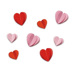 3D heart paper decorations in red and pink for Valentine's Day party backdrop