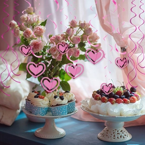 Pink heart spiral hanging decorations for Valentine's Day wedding party ceiling decor