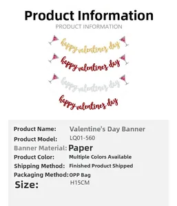 Detail showing 15cm glittery Happy Valentine's Day banner in gold and red paper